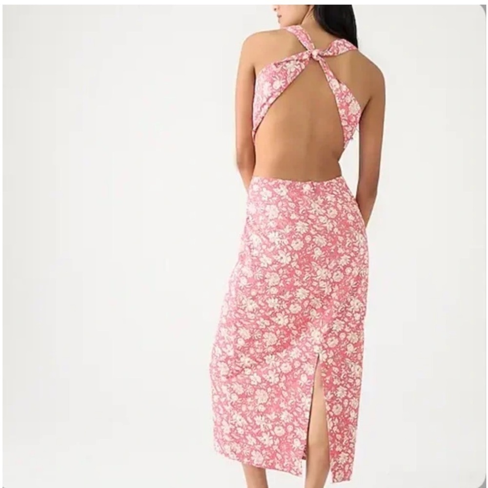 J. Crew collection women’s Twist-back midi dress in tossed floral coral pink 6